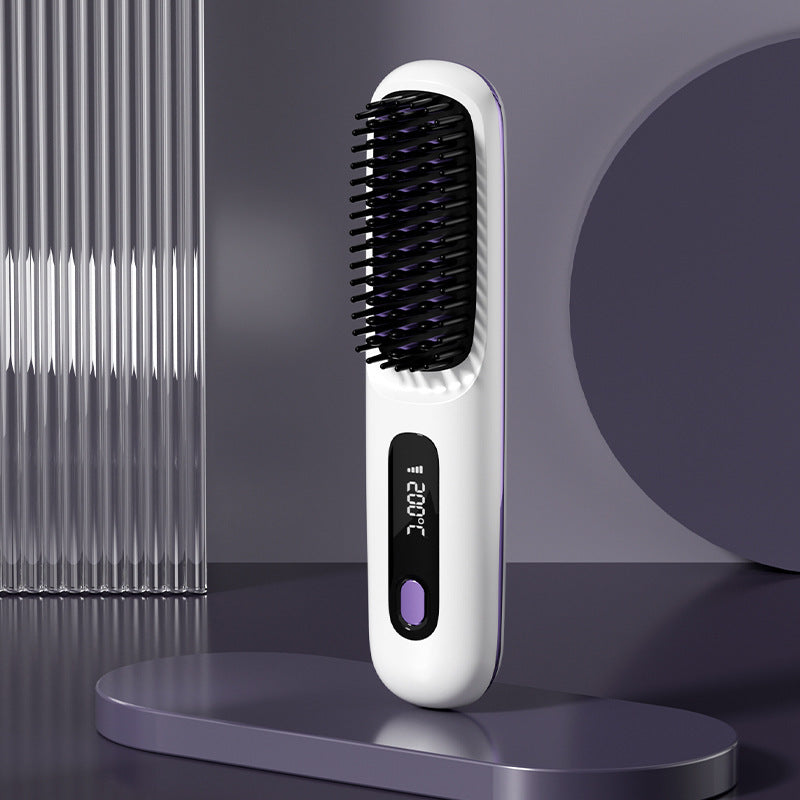 Peigne à cheveux lisses 2 en 1, brosse lissante sans fil, chauffage rapide, boucleur chauffant portable, chargement USB