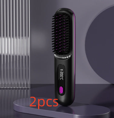 Peigne à cheveux lisses 2 en 1, brosse lissante sans fil, chauffage rapide, boucleur chauffant portable, chargement USB