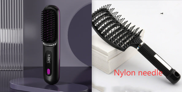 Peigne à cheveux lisses 2 en 1, brosse lissante sans fil, chauffage rapide, boucleur chauffant portable, chargement USB