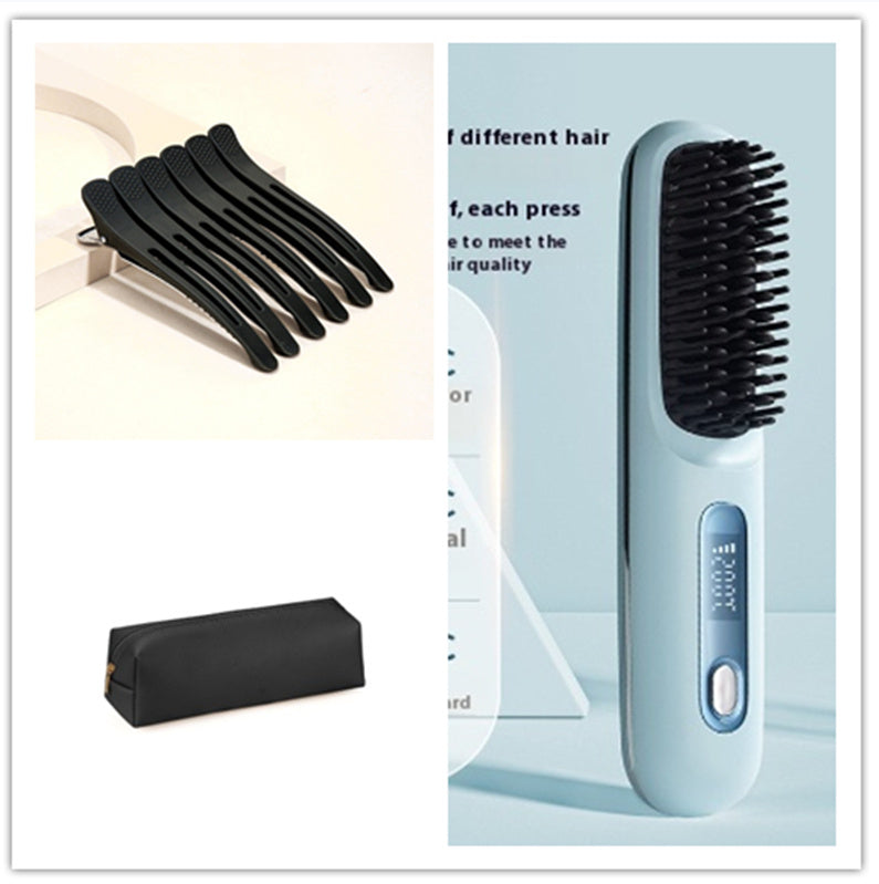 Peigne à cheveux lisses 2 en 1, brosse lissante sans fil, chauffage rapide, boucleur chauffant portable, chargement USB